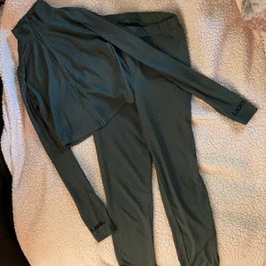 Nice fit two piece, nice dark olive, size small